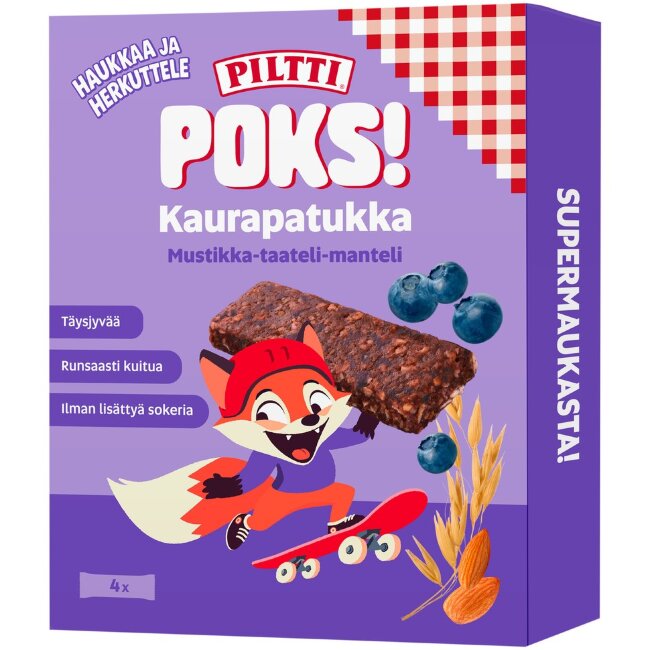 Овсяной батончик PILTTI POKS! (уп 4 шт) 92 гр черника-финик-миндаль