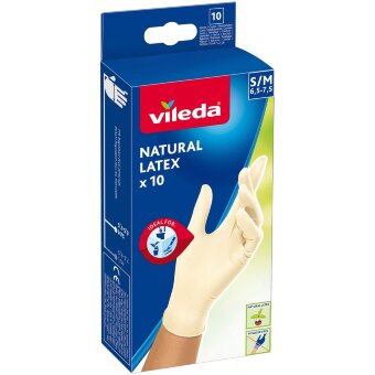 Одноразовые перчатки из натурального латекса Vileda Natural Latex 10 шт размер S/M