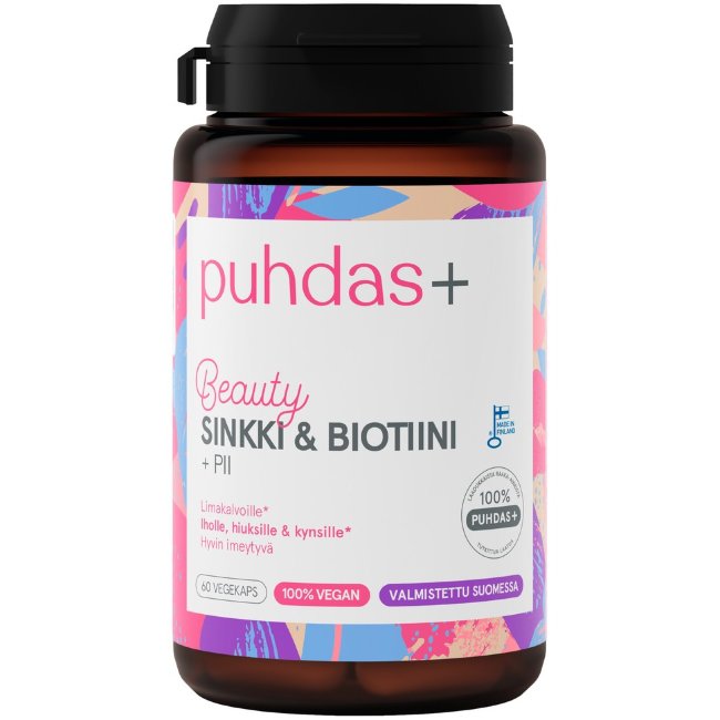 Биотин с кремнием и цинком Beauty Sinkki & Biotiini + Pii для кожи, волос и ногтей Puhdas+ 60 капсул