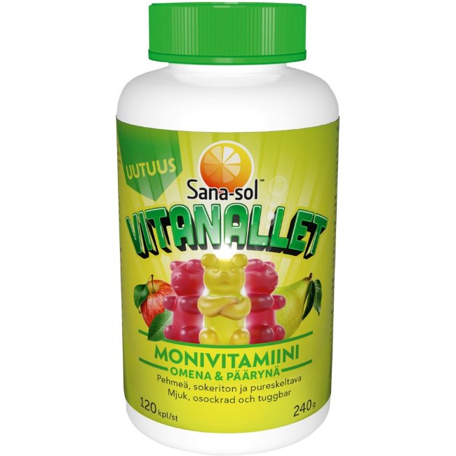 Новинка - Мультивитамины для детей Мишки Sana-sol Vitanallet (яблоко и груша) 120 шт