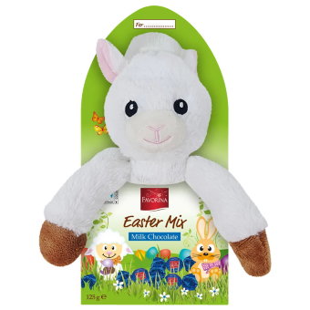 Детский пасхальный подарочный набор Favorina с мягкой игрушкой Барашек и молочным шоколадом 125 гр