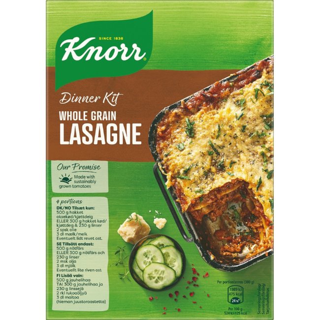 Листы для лазаньи цельнозерновые с соусом KNORR 265 гр