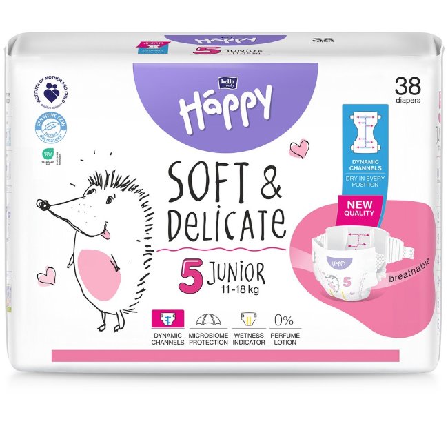 Подгузники Happy Diapers Bella Junior 5 на липучке 38 шт/уп 11-18 кг