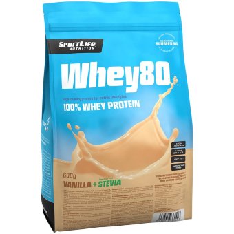 Сывороточный протеин Whey80 SportLife Nutrition ванильное морожение/стевия 600 г