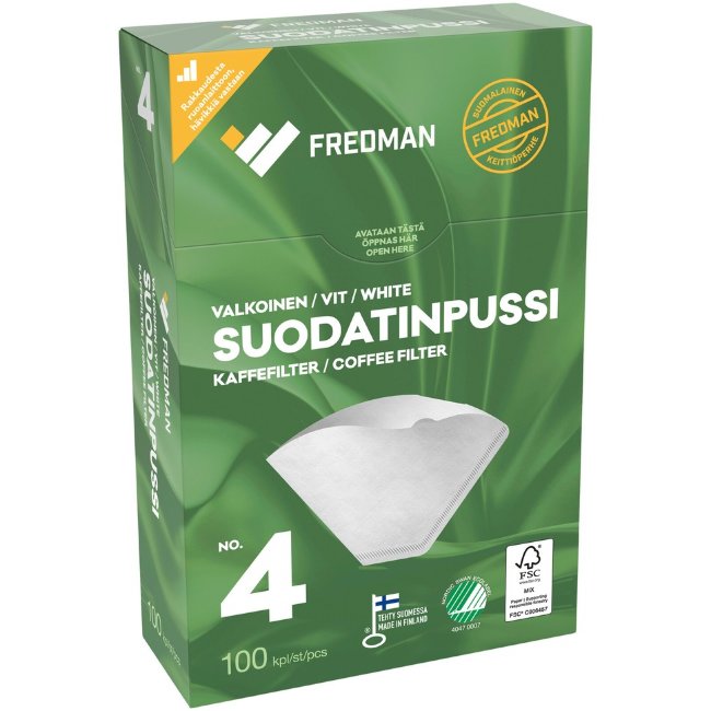 Фильтр-пакеты для кофе Fredman №4 белые 100 шт/уп