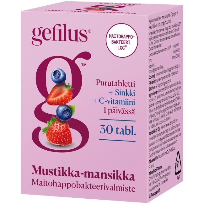 Жевательные таблетки с лактобактериями Gefilus со вкусом черники и клубники C+цинк 30 табл