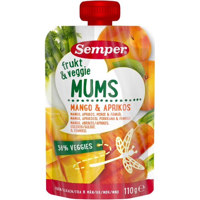 Фруктовое пюре Semper Veggie Mums манго и абрикос с 6 мес 110 гр
