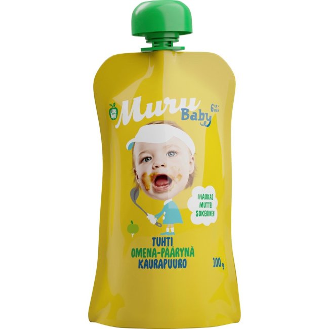 Детская органическая овсяная каша Muru Baby с яблоком и грушей, с 6 месяцев, 100 гр
