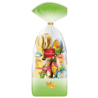 Пасхальный подарочный набор Favorina - фигурка Золотой заяц и шоколадные яйца 120 гр Пасхальный подарочный набор Favorina - фигурка Золотой заяц и шоколадные яйца 120 гр