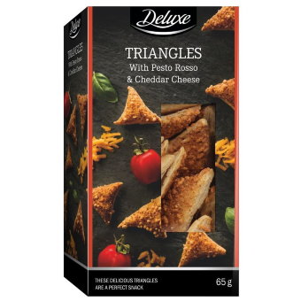 Сырные снеки Deluxe TRIANGLES с песто россо и сыром чеддер 65 гр