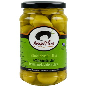 Зелёные оливки без косточек Amalthia 350 / 180 гр