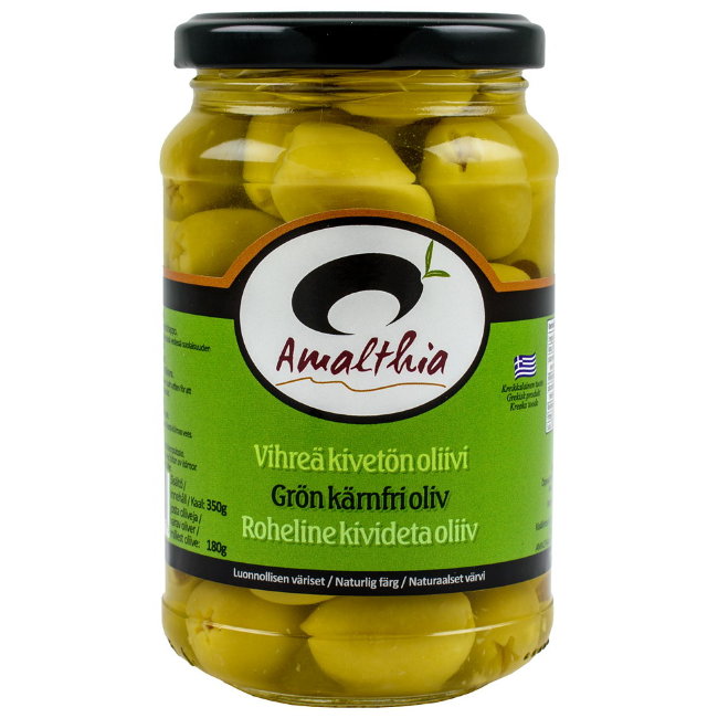 Зелёные оливки без косточек Amalthia 350 / 180 гр