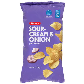 Чипсы Pirkka perunalastu ( сметана и лук ) 275 гр Чипсы Pirkka perunalastu ( сметана и лук ) 275 гр