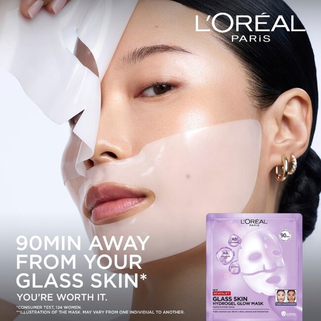 Гидрогелевая осветляющая маска для лица L'Oréal Paris Revitalift Filler Glass Skin 1 шт