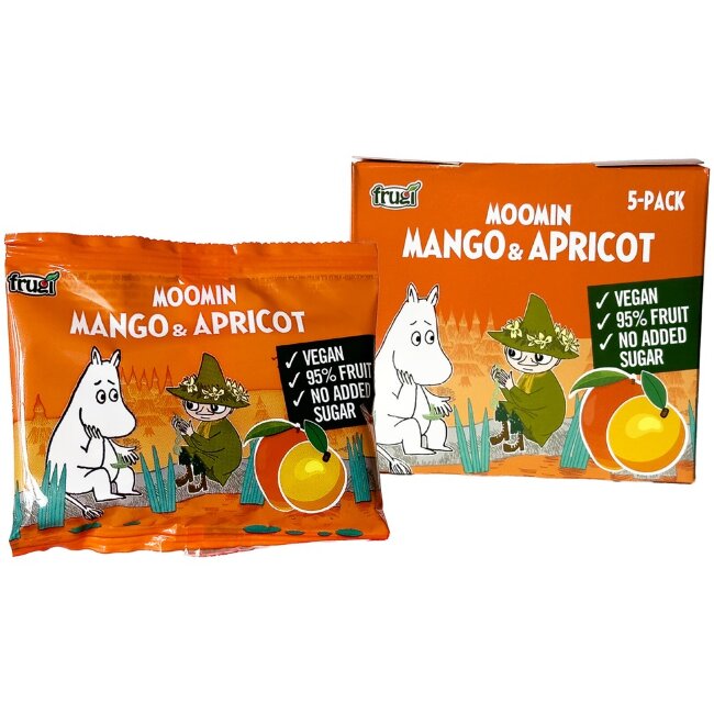 Фруктовая закуска для детей Moomin Frugi манго и абрикос (уп 5 шт) 100 гр Фруктовая закуска для детей Moomin Frugi манго и абрикос (уп 5 шт) 100 гр