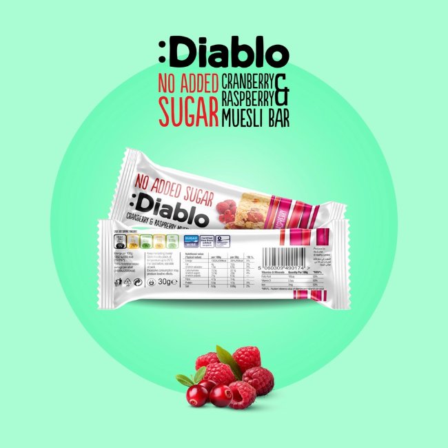 Мюсли батончик Diablo с клюквой и малиной 30 гр