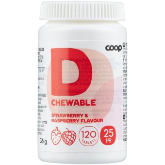 Витамин D3 со вкусом клубники и малины 25 мкг 120 таблеток Coop