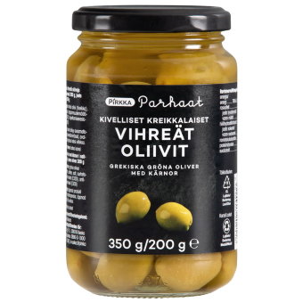 Зеленые оливки Pirkka греческие отборные 350/200 гр