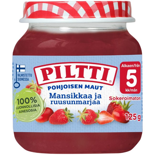 Пюре (клубника и шиповник) Piltti 125 гр с 5 месяцев