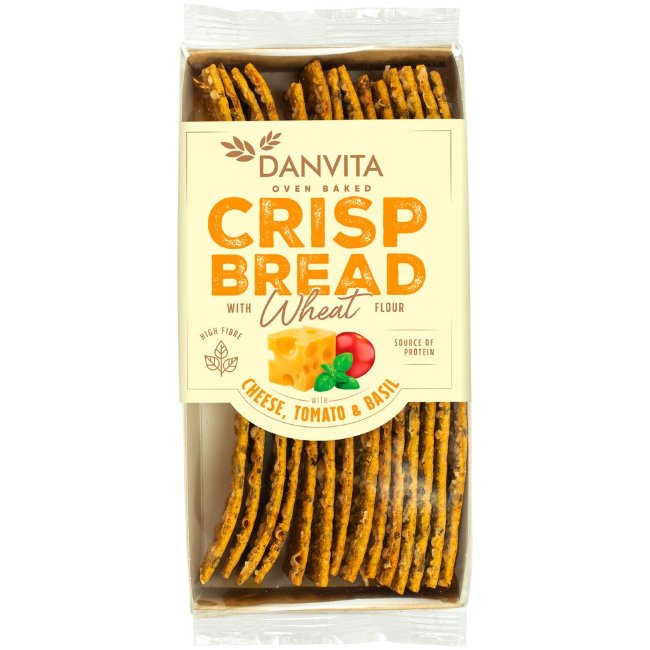 Соленые хрустящие крекеры Danvita с сыром, томатом и базиликом 130 гр