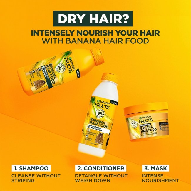 Питательный бальзам для волос Garnier Fructis Hair Food Banana для сухих волос 350 мл Питательный бальзам для волос Garnier Fructis Hair Food Banana для сухих волос 350 мл