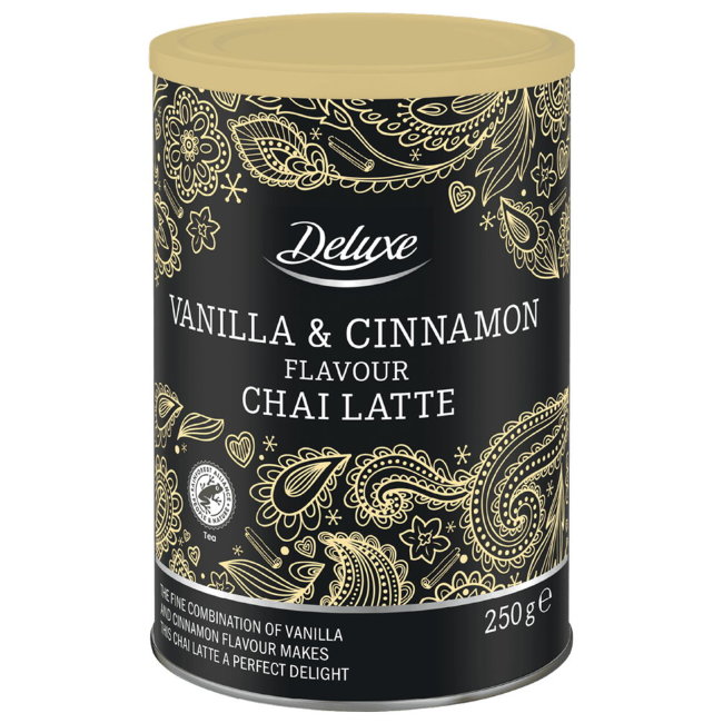 Чёрный чай латте со вкусом ванили и корицы Deluxe 250 гр Чёрный чай латте со вкусом ванили и корицы Deluxe 250 гр