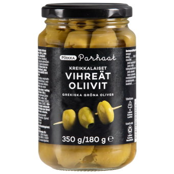 Оливки  зеленые без косточек Pirkka 350/180 гр