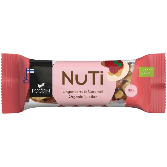 Ореховый батончик Foodin NUTI с брусникой и карамелью, органический, 35 гр