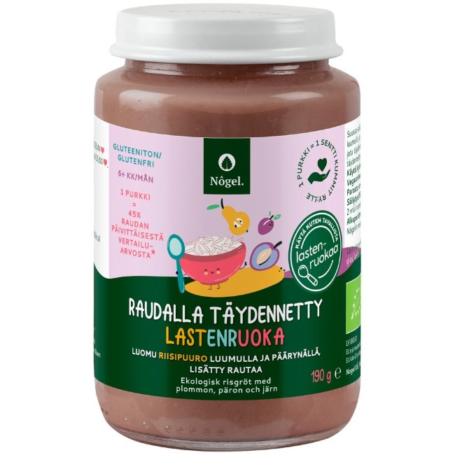 Рисовая каша Nôgel органическая с черносливом и грушей, обогащённая железом, 190 гр