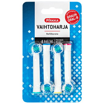 Сменные насадки для электрической зубной щетки Pirkka ( уп 4 шт, мягкие ) Сменные насадки для электрической зубной щетки Pirkka ( уп 4 шт, мягкие )
