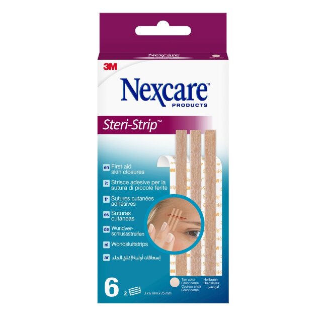Лейкопластыри Nexcare™ Steri-Strip™ для закрытия ран, телесного цвета, 6 мм х 75 мм, 6 шт в упаковке Лейкопластыри Nexcare™ Steri-Strip™ для закрытия ран, телесного цвета, 6 мм х 75 мм, 6 шт в упаковке