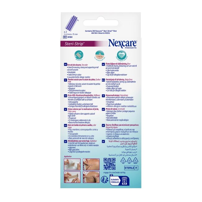 Лейкопластыри Nexcare™ Steri-Strip™ для закрытия ран, телесного цвета, 6 мм х 75 мм, 6 шт в упаковке Лейкопластыри Nexcare™ Steri-Strip™ для закрытия ран, телесного цвета, 6 мм х 75 мм, 6 шт в упаковке