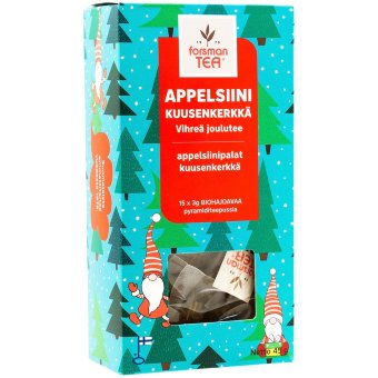 Чай зелёный листовой в пирамидках Forsman (Рождественский с апельсином) 15x3G Appelsiini Joulutee Чай зелёный листовой в пирамидках Forsman (Рождественский с апельсином) 15x3G Appelsiini Joulutee