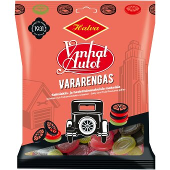 Мягкие леденцы со вкусом лакрицы и фруктов Halva Vanhat Autot Vararengas 120 гр