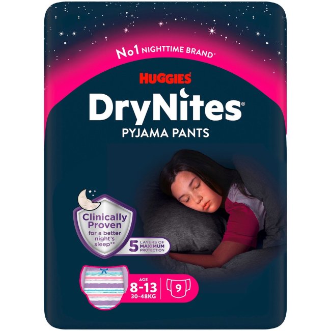 Подгузники-трусики DryNites для девочек 8-15лет, 9 шт.