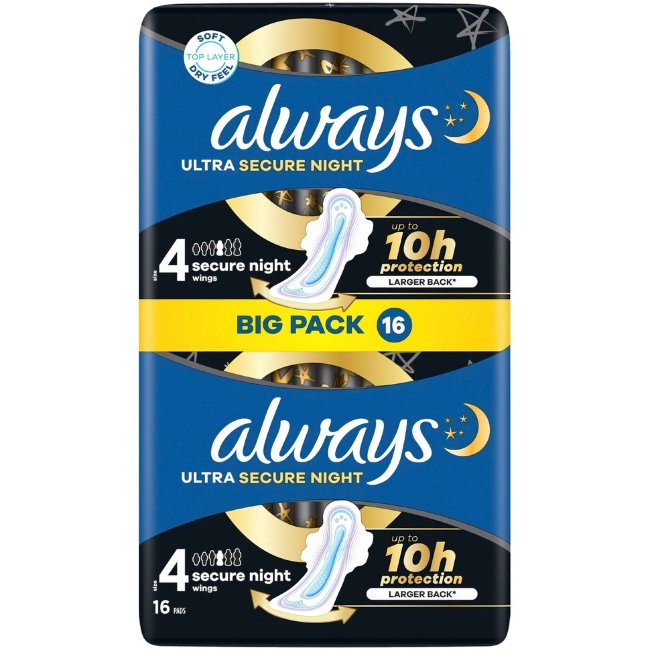 Гигиенические прокладки ночные Always Ultra Secure Night 4, 16 шт
