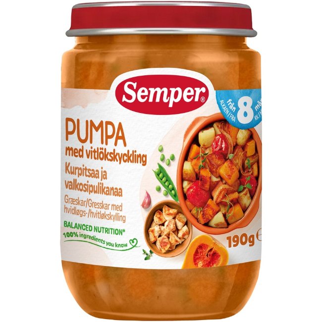 Детское питание Semper с тыквой и курицей с чесноком 8 мес 190 гр