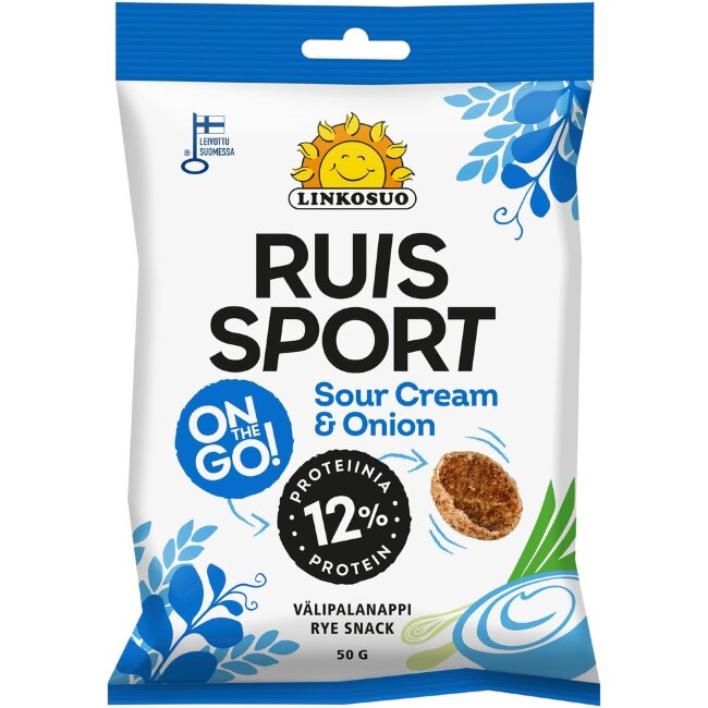 Хрустящие ржаные чипсы "Спорт" со сметаной и луком Linkosuo Ruis Sport 50 гр Хрустящие ржаные чипсы "Спорт" со сметаной и луком Linkosuo Ruis Sport 50 гр