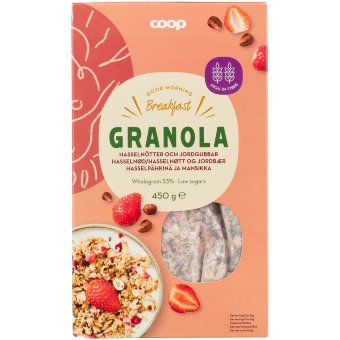 Гранола Coop с лесным орехом и клубникой 450 гр