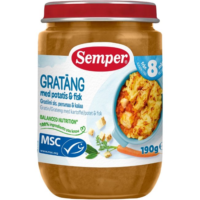 Детское питание Semper Gratiini с картофелем и рыбой 8 мес 190 гр