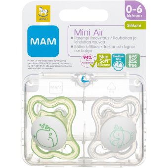 Соска-пустышка силиконовая Ainu MAM Mini Air 0-6 мес, 2 шт