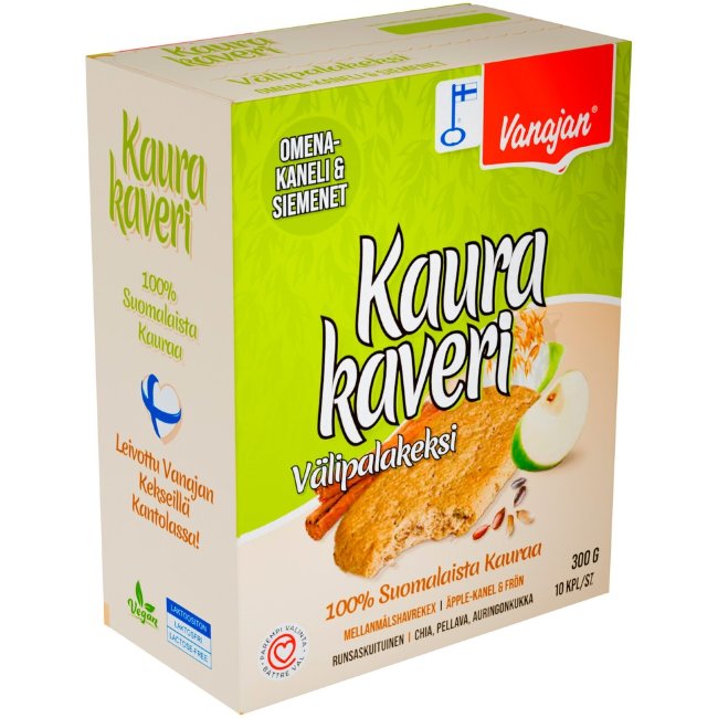 Цельнозерновое овсяное печенье Vanajan Kaurakaveri яблок, чиа, корица (уп 10 шт) 300 гр