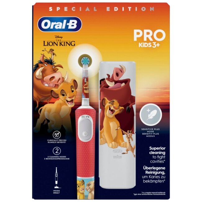 Электрическая зубная щетка Oral-B Vitality Pro Kids Lion King с дорожным футляром Электрическая зубная щетка Oral-B Vitality Pro Kids Lion King с дорожным футляром