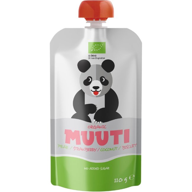 Смузи Muuti органическое пюре из груши и клубники с кокосовым молоком и печеньем 110 гр для детей от 6 месяцев