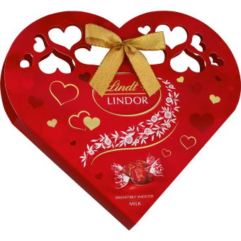 Шоколадные конфеты Lindt LINDOR с начинкой в коробке в форме сердца 200 гр