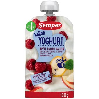 Пюре Semper (яблоко,банан,малина,йогурт) с 12 мес 120 гр