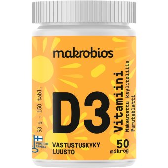 Витамин D3 со вкусом апельсина 50 мкг 150 таблеток Makrobios