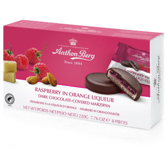 Марципановое печенье в темном шоколаде Anthon Berg с малиново-апельсиновым ликером 220 гр Марципановое печенье в темном шоколаде Anthon Berg с малиново-апельсиновым ликером 220 гр
