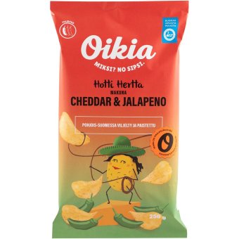 Картофельные чипсы Oikia Hotti Hertta с чеддером и халапеньо 250 гр