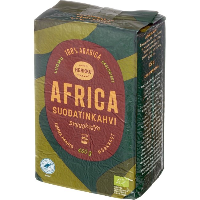 Кофе молотый фильтрованный Herkku Luomu Africa 450 гр темной обжарки